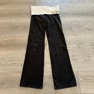 Y2K Pink Victoria's Secret Womens Black Fold over Sequins Flare Yoga Pants Sz S